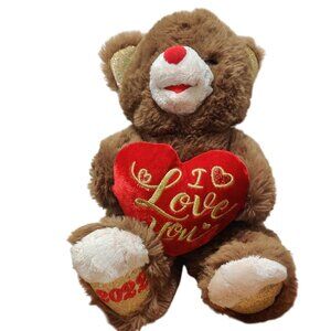Sweetheart Teddy Bear Plush 2022 Brown Red Gold Heart I Love You Gift 10" Cute